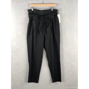 Calvin Klein Linen Blend Pants Women's Size 8 High Waist Crop Pants Black NEW